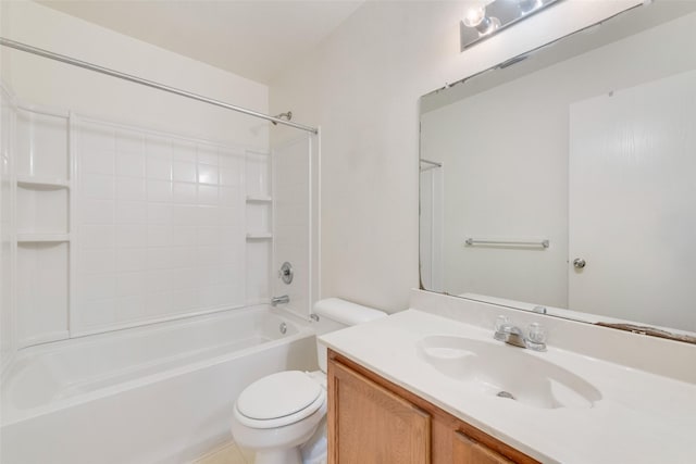 full bathroom featuring toilet, vanity, tile patterned flooring, and shower / washtub combination