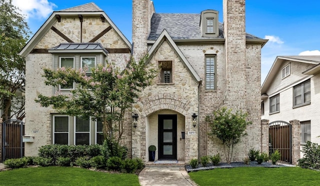 view of front of property featuring a front lawn