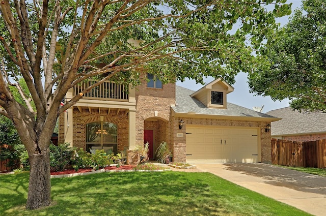 view of front of home featuring a front lawn and a garage