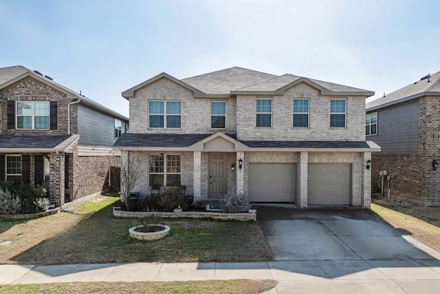 6217 Jackstaff Dr, Fort Worth, TX 76179 - view of front facade with driveway, an attached garage, brick siding, and a shingled roof