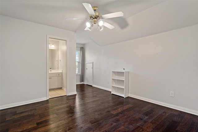 interior space featuring wood-type flooring and ceiling fan