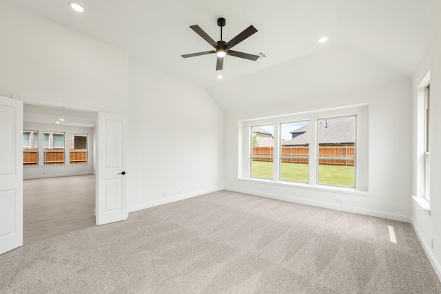 1217 Sylvia St, Desoto, TX 75115 - empty room with lofted ceiling, carpet, healthy amount of natural light, a ceiling fan, and recessed lighting