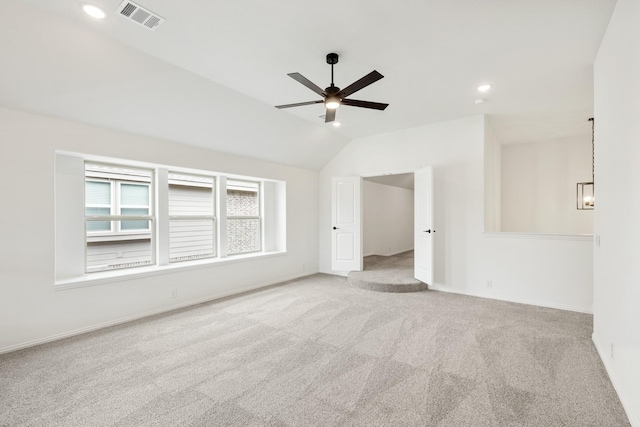 1217 Sylvia St, Desoto, TX 75115 - carpeted empty room featuring ceiling fan, lofted ceiling, recessed lighting, and baseboards