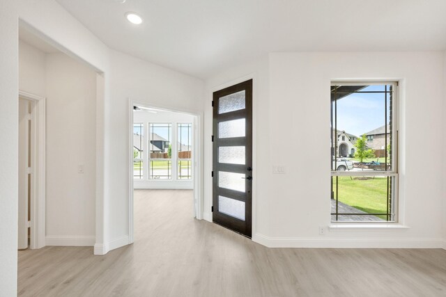 1217 Sylvia St, Desoto, TX 75115 - foyer featuring light wood finished floors, baseboards, healthy amount of natural light, and recessed lighting