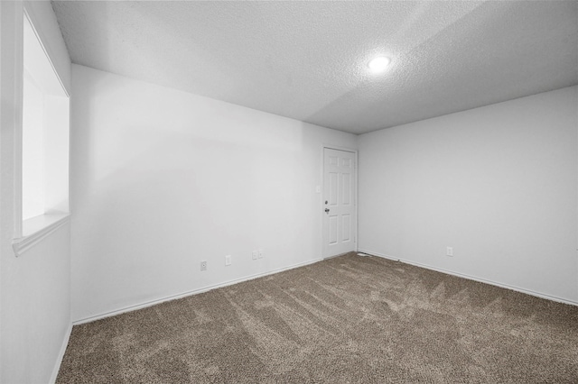 unfurnished room featuring carpet and a textured ceiling