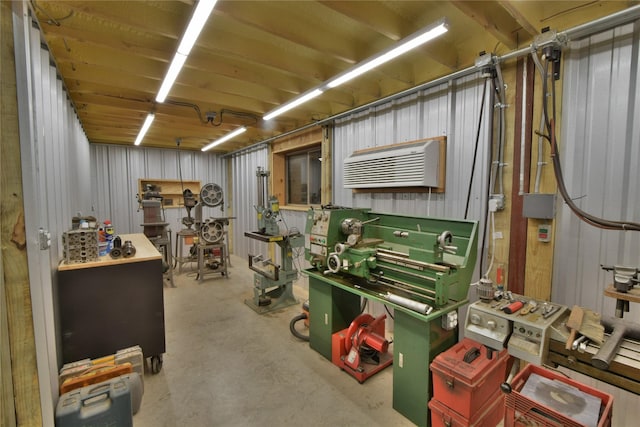 basement with a workshop area