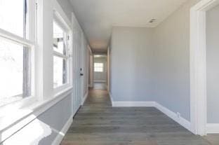 hallway with dark wood-type flooring