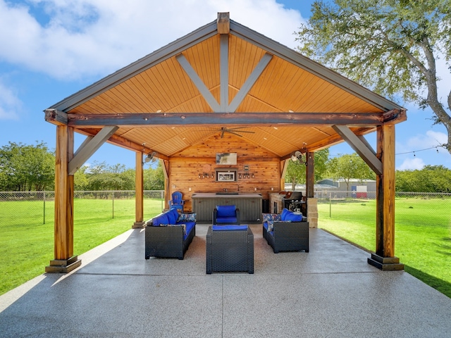 view of patio / terrace featuring an outdoor living space and a gazebo