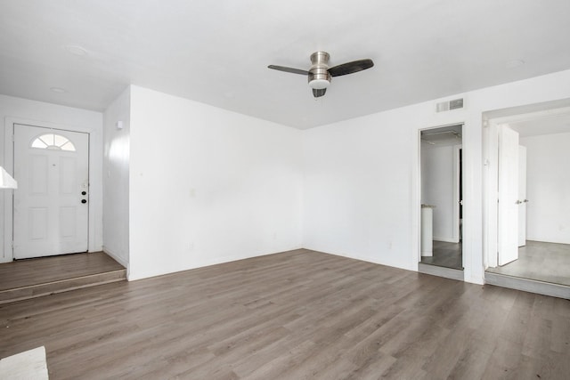 interior space featuring light wood-type flooring and ceiling fan