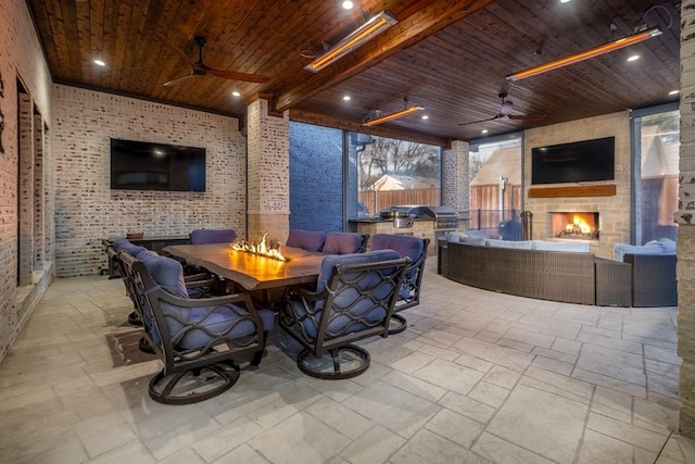 4737 Sugar Mill Rd, Dallas, TX 75244 - view of patio / terrace featuring a ceiling fan, an outdoor living space with a fireplace, and outdoor dining area