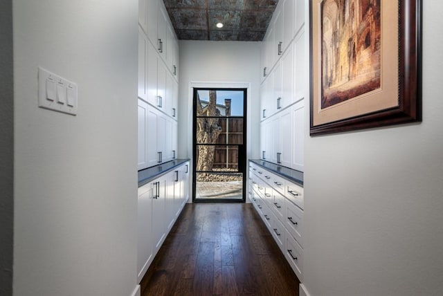 doorway featuring dark hardwood / wood-style floors