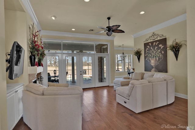 48 Turnbury Dr, Bossier City, LA 71111 - living room featuring ceiling fan, ornamental molding, and wood-type flooring