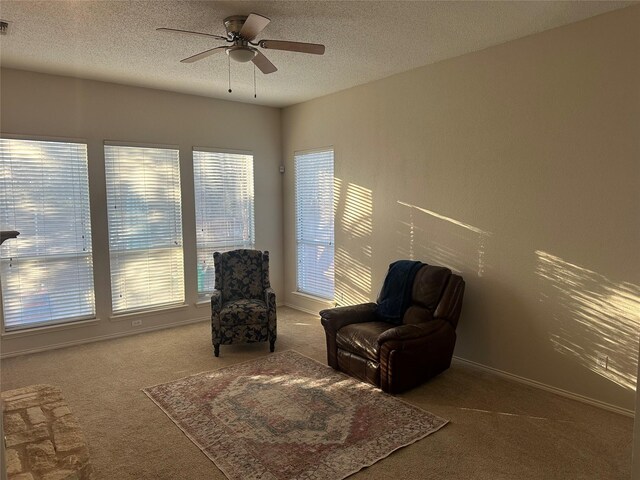 office space featuring ceiling fan, dark hardwood / wood-style floors, and a textured ceiling