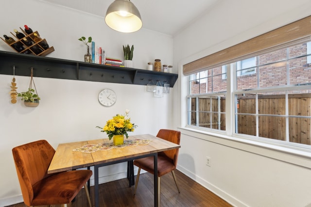 dining space featuring dark wood-type flooring