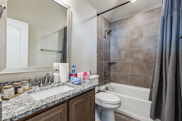 full bathroom featuring toilet, shower / tub combo, and vanity