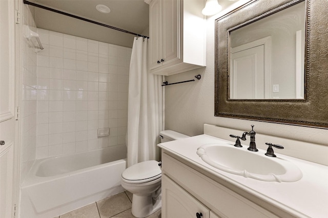 full bathroom featuring vanity, toilet, tile patterned floors, and shower / bath combo with shower curtain