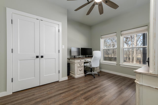 office area with dark wood-type flooring