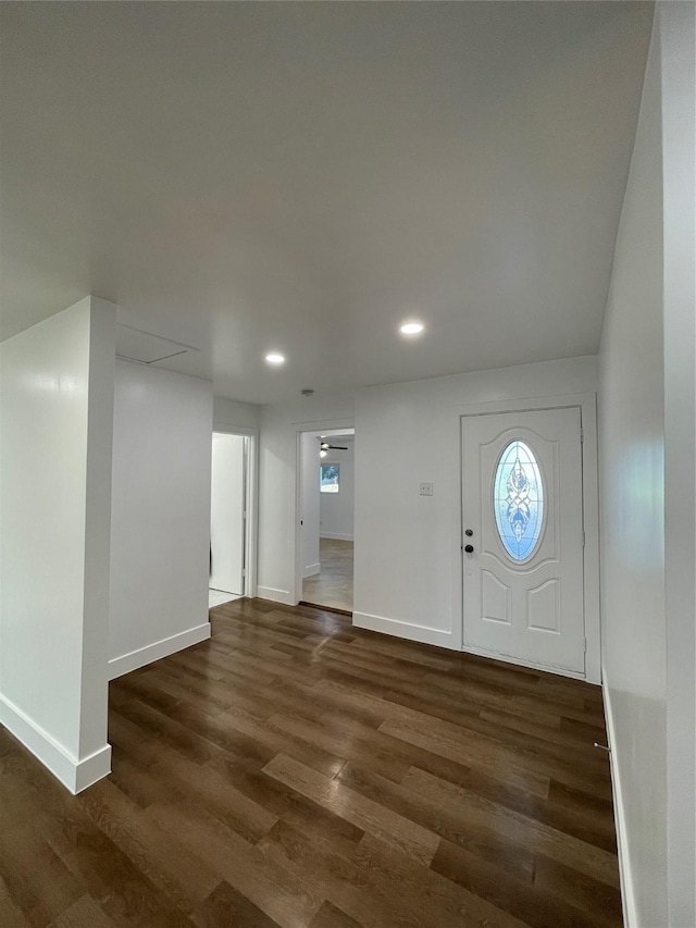 foyer with dark hardwood / wood-style floors