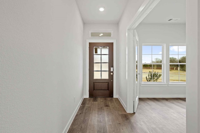 doorway to outside featuring hardwood / wood-style floors