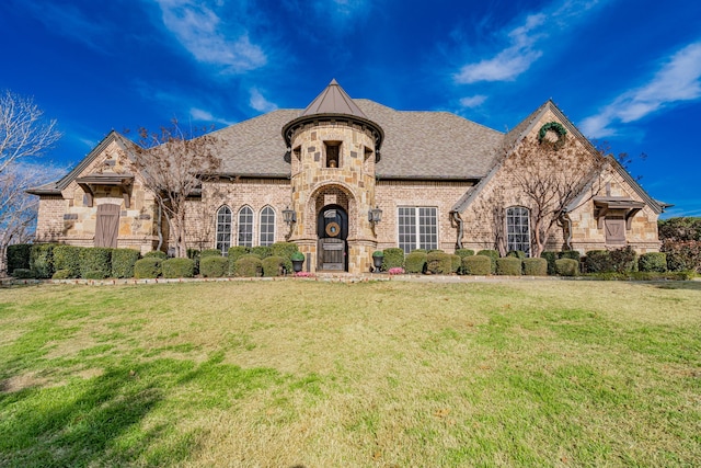 french provincial home featuring a front yard