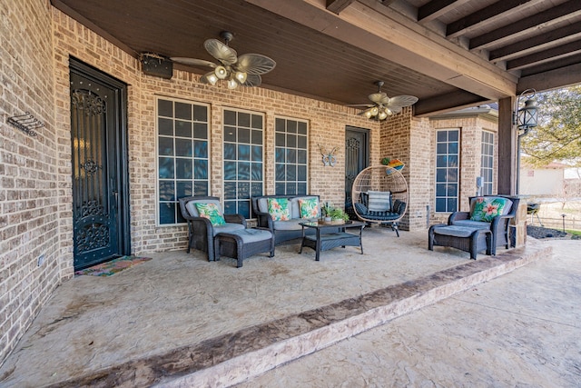 view of patio / terrace featuring an outdoor hangout area and ceiling fan