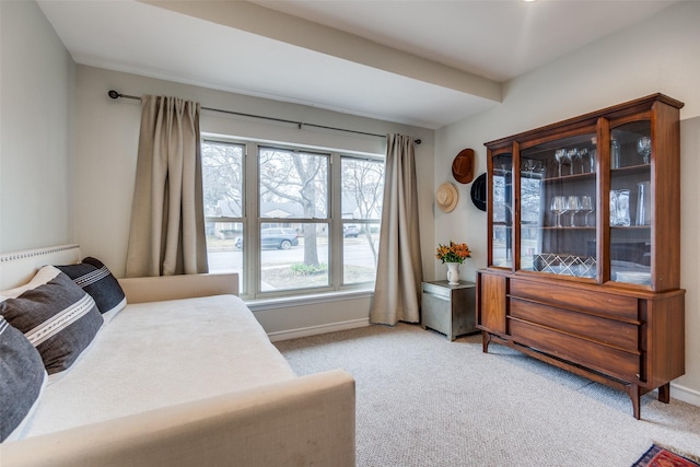 bedroom with light colored carpet