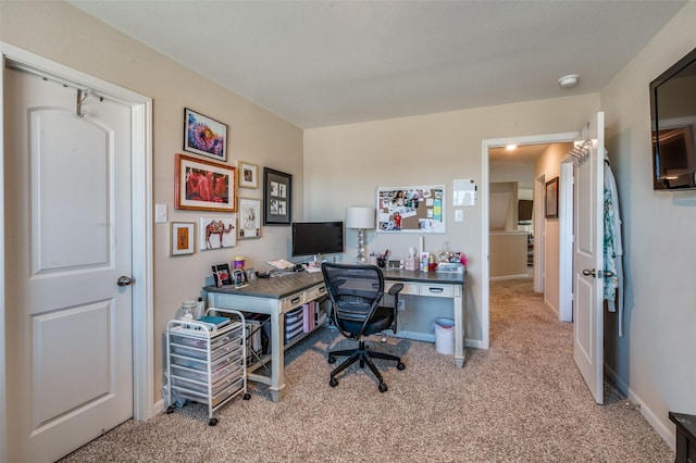 view of carpeted home office