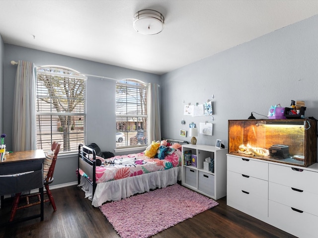 bedroom with dark hardwood / wood-style floors