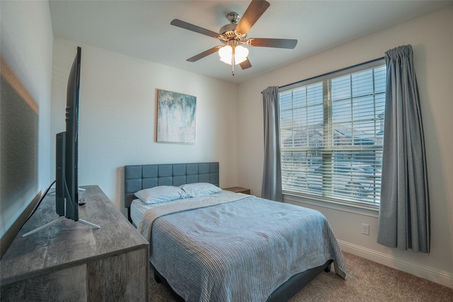 bedroom featuring ceiling fan and carpet flooring