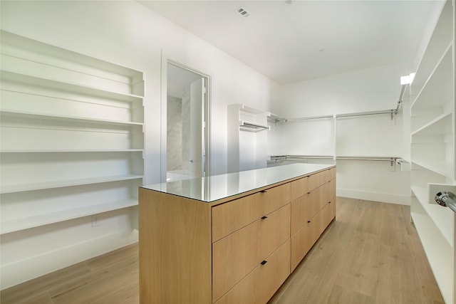 walk in closet with light wood-type flooring