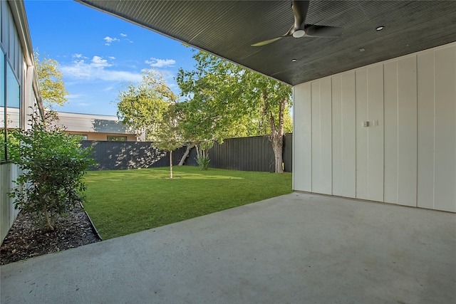 view of patio / terrace featuring ceiling fan