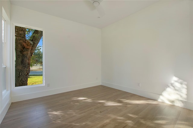 spare room with ceiling fan and wood-type flooring