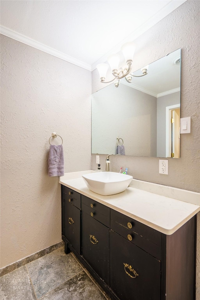 bathroom featuring vanity and ornamental molding