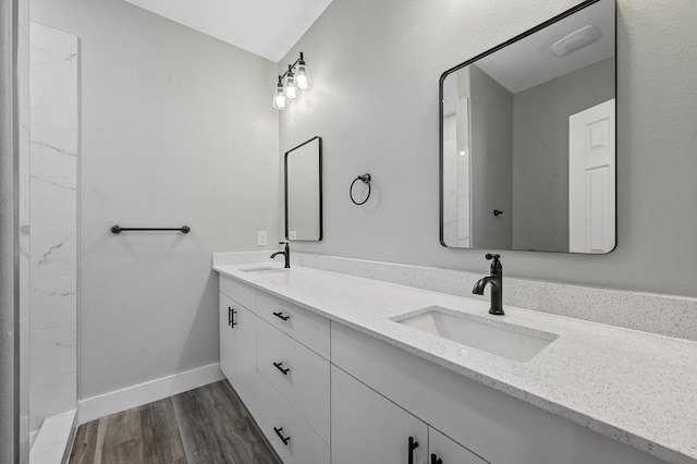 bathroom featuring hardwood / wood-style floors and vanity