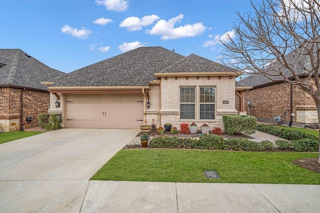 view of front facade with a garage and a front yard