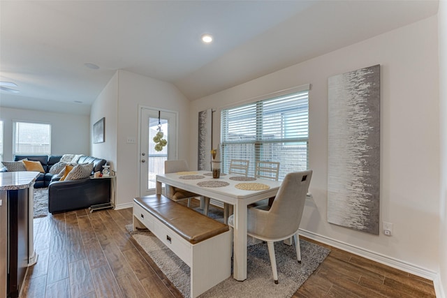 dining room featuring a wealth of natural light and vaulted ceiling