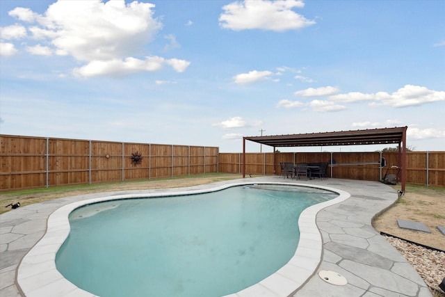 view of swimming pool with a patio, a fenced backyard, and a fenced in pool