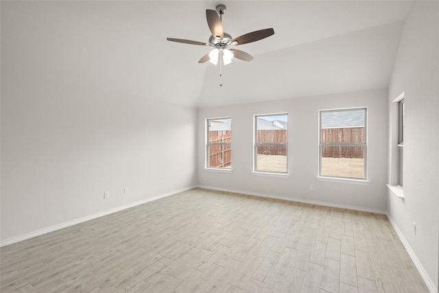 3656 N Crowley Cleburne Rd, Fort Worth, TX 76036 - unfurnished room featuring lofted ceiling, ceiling fan, light hardwood / wood-style floors, and a healthy amount of sunlight