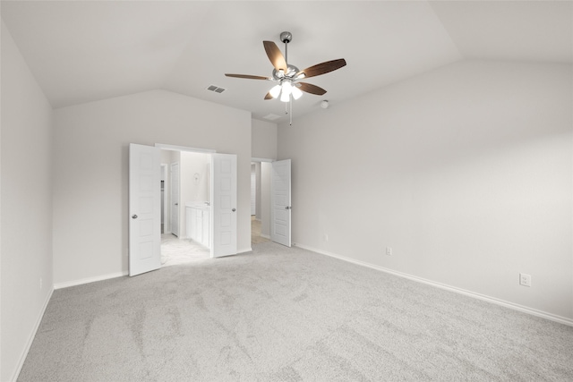 3656 N Crowley Cleburne Rd, Fort Worth, TX 76036 - unfurnished bedroom with light carpet, ensuite bath, vaulted ceiling, and ceiling fan