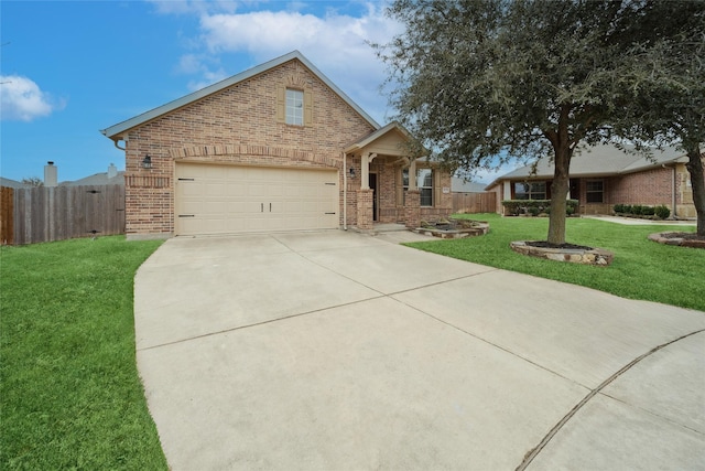 view of front facade with a front lawn and a garage