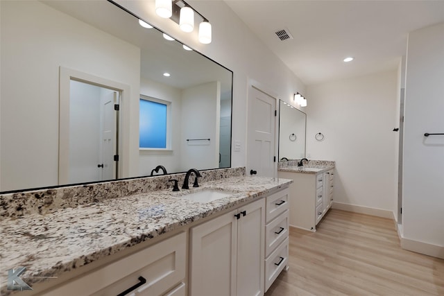 bathroom with wood-type flooring and vanity