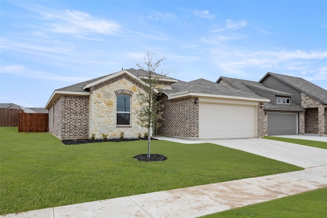 view of front of house featuring a front lawn and a garage