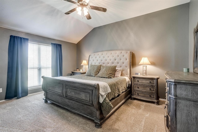 1721 Vista Ridge Dr W, Midlothian, TX 76065 - bedroom featuring light colored carpet, vaulted ceiling, baseboards, and a ceiling fan