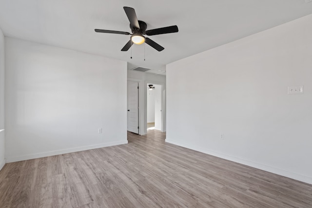 unfurnished room with light hardwood / wood-style floors and ceiling fan