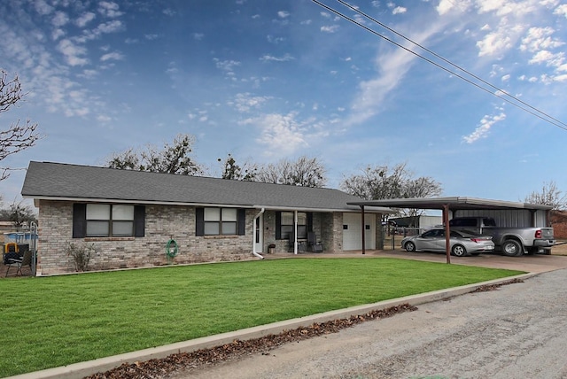 ranch-style house with a front lawn and a carport