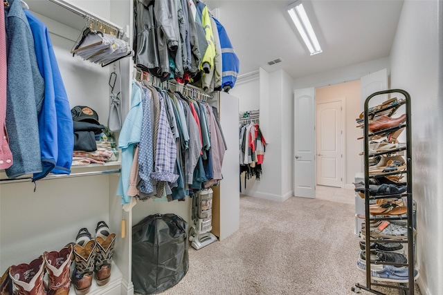 spacious closet with light colored carpet