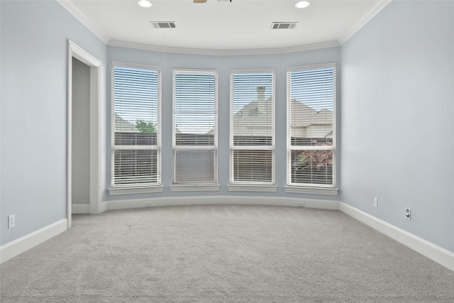 10918 Alta Vista Dr, Frisco, TX 75033 - spare room with ornamental molding, visible vents, and carpet