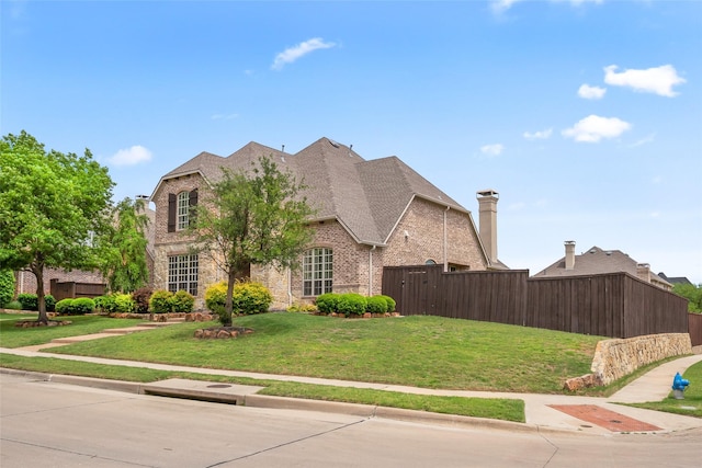 10918 Alta Vista Dr, Frisco, TX 75033 - view of front of house with a front lawn, brick siding, and fence
