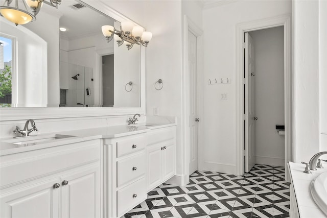 10918 Alta Vista Dr, Frisco, TX 75033 - full bath featuring a shower stall, a bath, crown molding, and a sink