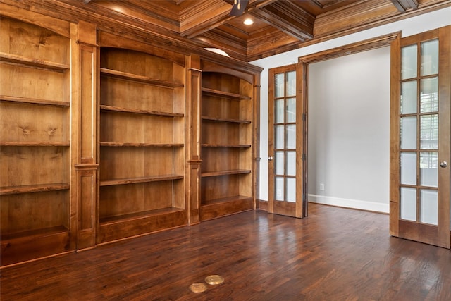 10918 Alta Vista Dr, Frisco, TX 75033 - interior space with coffered ceiling, crown molding, baseboards, and french doors